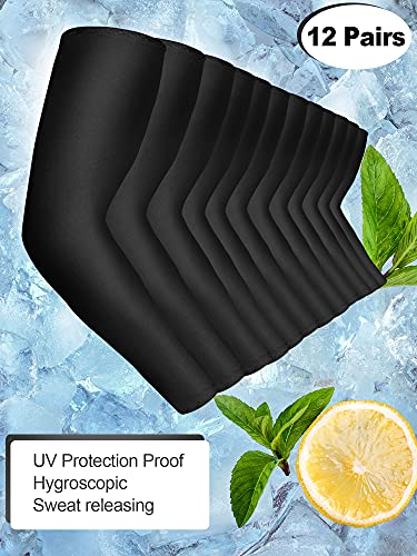 Bememo Unisex UV Protection Sleeves Long Arm Sleeves for Women Cooling Arm Cover for Outdoor(Black,12 Pairs) - color: Black