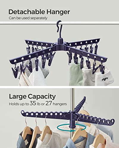 SONGMICS 2단 의류 건조대, 182.9cm(72인치) 접이식 세탁 건조대, 행거용 회전 가능한 팔 3개, 클립 24개, 스테인리스 스틸, 옷 27피스용, 블루 및 실버 ULLR512Q01 - color: 블루 + 실버, style: 2단 클립
