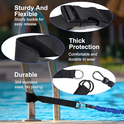 Swimming Training Belt 8-25FT Adjustable Swimming Resistance Belt, Stationary Harness for Any Pool Without Counter Current System - color: Blue