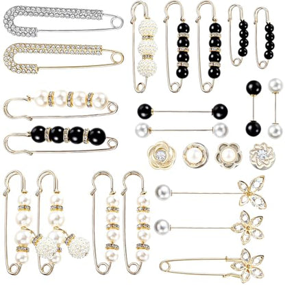 24 Pieces Brooches and Pins for Women Pearl Safety Pins Pant Waist Tightener for Clothes Sweater Shawl Collar Dress Cardigan Shirt Jeans Accessories for Women Girls, Elegant Decorative Pin