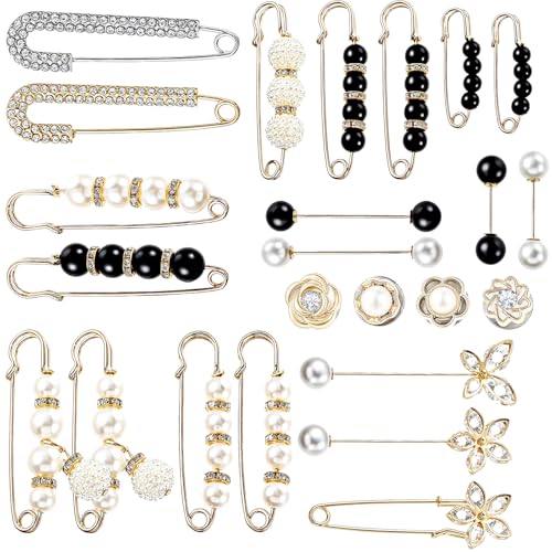 24 Pieces Brooches and Pins for Women Pearl Safety Pins Pant Waist Tightener for Clothes Sweater Shawl Collar Dress Cardigan Shirt Jeans Accessories for Women Girls, Elegant Decorative Pin