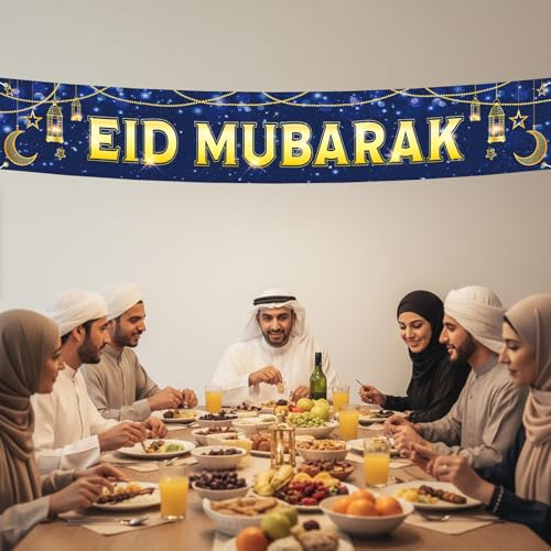 Large Eid Mubarak Banner Yard Sign -Weather-Resistant Outdoor Eid Mubarak Decoration for Home Garden Party, Mubarak Banner Islamic Mubarak Sign Design, Eid Al-Fitr Eid Ul-Fitr Celebrations 118 x 20 inches