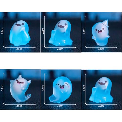 Y&ICrafts Cute Luminous Halloween Ghost Dolls, Glow in The Dark Ghost Fish Tank Aquarium Décor, Mini Ornaments for Desktop, Micro Landscape Creative Decoration Accessories (Mini, 6, PCS)