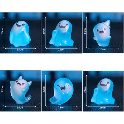 Y&ICrafts Cute Luminous Halloween Ghost Dolls, Glow in The Dark Ghost Fish Tank Aquarium Décor, Mini Ornaments for Desktop, Micro Landscape Creative Decoration Accessories (Mini, 6, PCS)