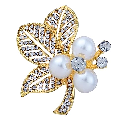 Crystal Pearl Flower Brooches Pins Fashion Beautiful Created Rhinestone Floral Brooch Good Idea for Party Dance Wedding Banquet for Elegant Women Girl - color: Pearl Leaf