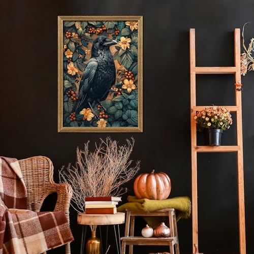 ICHZUMW Framed William Morris Raven Dark Academia Canvas Wall Art 16x24 In - color: Dark Raven, size: 24"L x 16"W