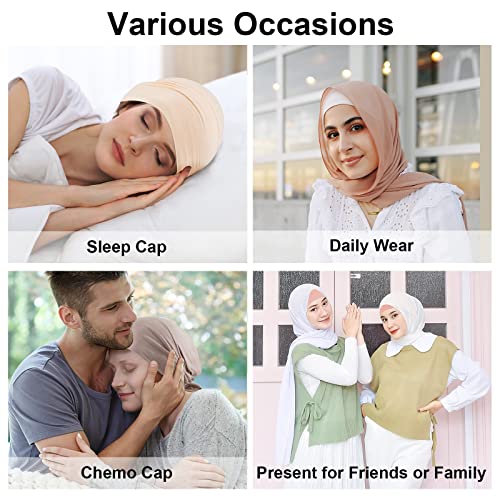 PHOGARY 4 Pcs Women Hijab Undercap, Islamic Muslim Under Hijab Cap Inner Under Scarf Hat Turban with Tie Back Closure - color: White, Pink, Peach, Beige