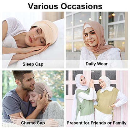 PHOGARY 4 Pcs Women Hijab Undercap, Islamic Muslim Under Hijab Cap Inner Under Scarf Hat Turban with Tie Back Closure - color: White, Pink, Peach, Beige