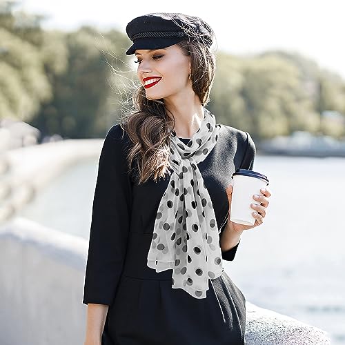 E-Clover Women Soft Floral Print Shawl Chiffon Sheer Scarf - color: Polka Dot-white Black