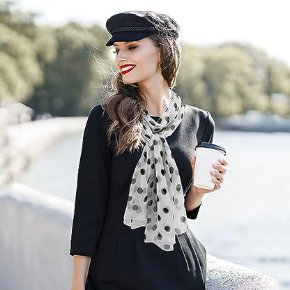 E-Clover Women Soft Floral Print Shawl Chiffon Sheer Scarf - color: Polka Dot-white Black