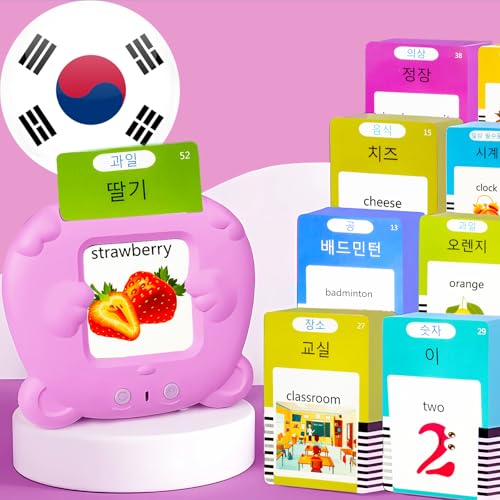 Bilingual English Talking Flash Cards for Kids - Korean, Pink - color: Korean, size: Pink