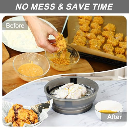 Collapsible Batter Bowl - Breading Bowl Shaker with Lid, Gray - color: Gray