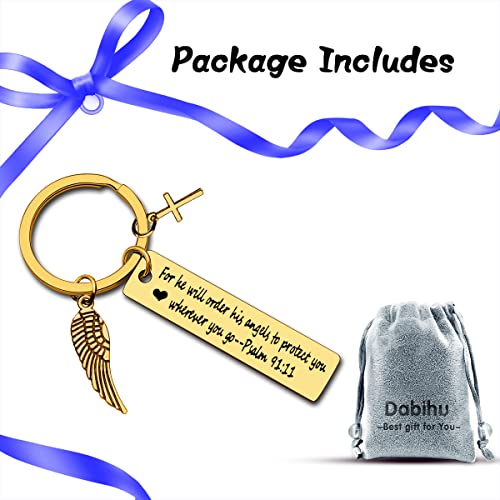 Dabihu Christian Keychain Gift for Women Men Religious Jewelry First Communion Gifts Baptism Gifts Bible Verse Keychain - color: For He Will Order His Angels to Protect You Wherever You Go Inspirational Gold Keychain