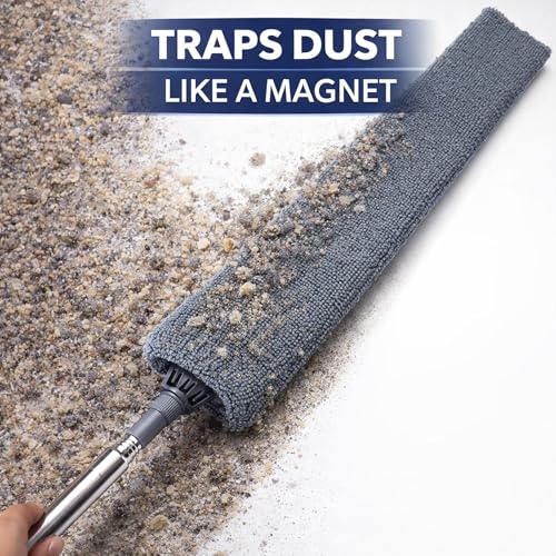 Retractable Gap Dust Cleaner with Extension Pole, Cleaning Tools with 3 Microfiber Dusting Cloths, Extendable Long Handle Duster for Cleaning Under Refrigerator Furniture Appliance | Cleaning Tools with 3 Microfiber Dusting Cloths | Long Handle Duster 30-