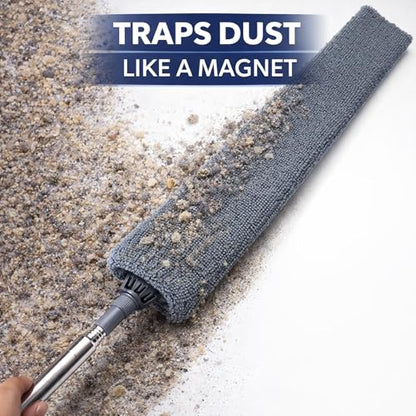 Retractable Gap Dust Cleaner with Extension Pole, Cleaning Tools with 3 Microfiber Dusting Cloths, Extendable Long Handle Duster for Cleaning Under Refrigerator Furniture Appliance | Cleaning Tools with 3 Microfiber Dusting Cloths | Long Handle Duster 30-