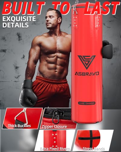 Punching Bag for Adults, 4ft PU Heavy Boxing Bag Set 12OZ Gloves for MMA Muay Thai Kickboxing Training Home Gym, Martial Art (Unfilled) - color: Red