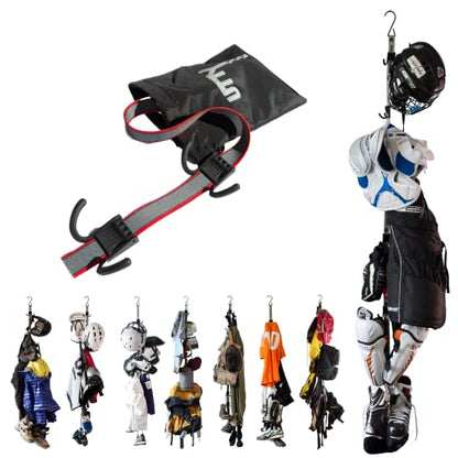 UTTY Multipurpose Portable Hanging Rack - Durable Hockey Gear Drying Rack & Sports Equipment Organizer - 6 Durable Adjustable Hooks, Support Light to Heavy Weight for Home, Travel & Outdoor Use
