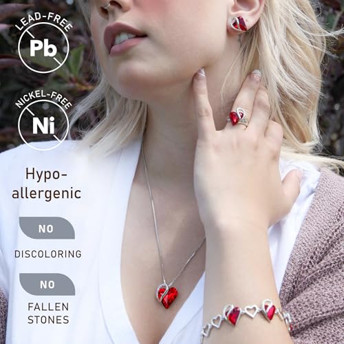 Leafael Gift Necklaces for Women, Infinity Love Birthstone Heart Crystal Pendant, Birthday Anniversary Jewelry for Wife, Mom, and Her, Silver Plated, 18" + 2" Adjustable Chain - color: 01-January & July-Siam Ruby Red