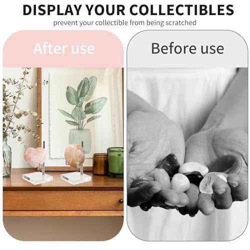 4 PCS Adjustable Metal Arm Rock Display Stand, Acrylic Crystal Holder | Clear Crystal Display Stands with Acrylic Base, for Geodes Mineral Agate and Small Collectibles, 2 x 2 x 3.5 Inch
