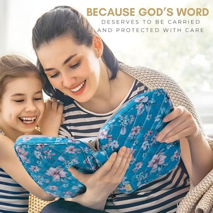 Quilted Bible Case for 6.5 X 9.5 inch Books, Bible Carrying Case for Women, Teal Bible Cover - color: Teal