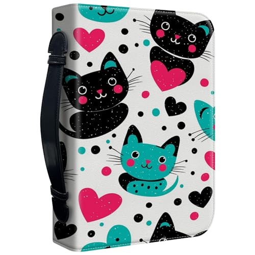 Bible Cover Case for Women, PU Leather Large Bible Cases with Zipper Fits Books Up to 12" x 9" x 2.76”, Bible Carrying Bag for Men, Cute Smiling Cat - color: Cute Smiling Cat