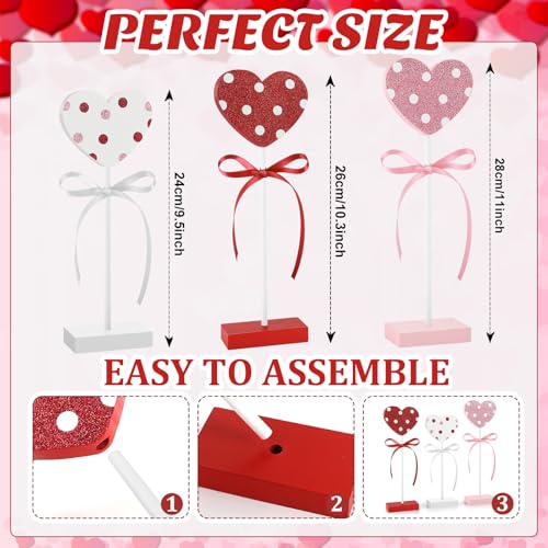 3 Pieces Valentine's Day Table Decorations Wooden Heart Set,Rustic Valentine's Day Tiered Tray Decor for Home Tables (Dot) - style: Dot