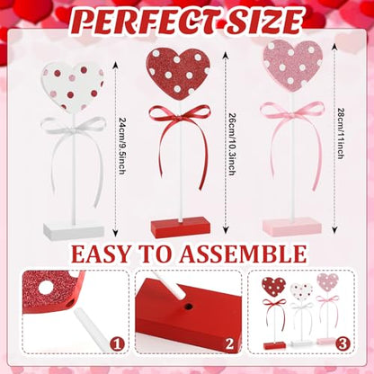 3 Pieces Valentine's Day Table Decorations Wooden Heart Set,Rustic Valentine's Day Tiered Tray Decor for Home Tables (Dot) - style: Dot