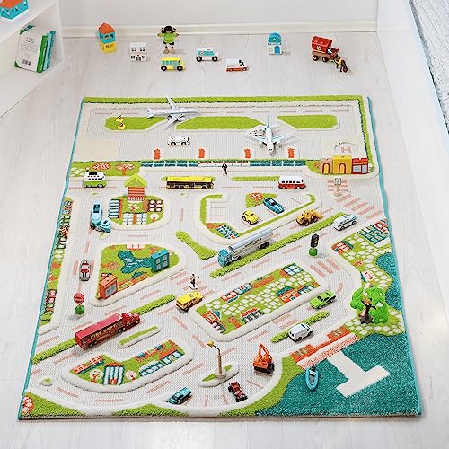 IVI Mini City 59" L x 39" W Educational Toddler Car Play Mat Rug for Bedroom, Kids Den, or Playroom - size: 3'3" x 4'11" (Rectangular)