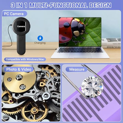 100X Digital Magnifying Glass- Coin Magnifying Glass with 2'' Screen, Portable Handheld Kids Microscope, Jewelers loupe with Light, for Trichome, USB Coin Magnifier for Collector, Mini Scope for Bug
