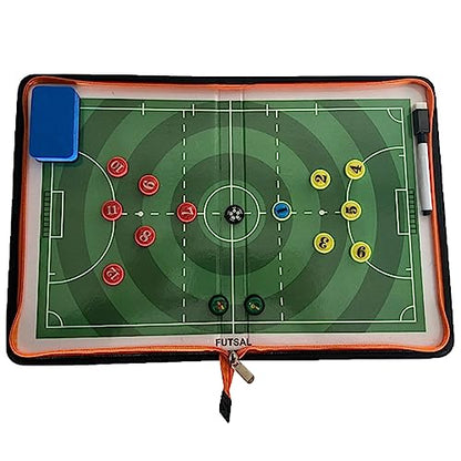 Futsal Soccer Coaching Board Magnetic with Marker, Football Tactics Board Portable, Foldable Soccer Clipboard for Coaches with Player Markers & Pen