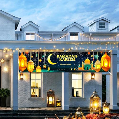 BlissYard Ramadan Eid Mubarak Party Backdrop Banner 78 X 12 Inch Muslim EID Mubarak Decoration Photo Booth Prop Photography Background Muslim Ramadan Kareem Eid Al Fitr Party Supplies