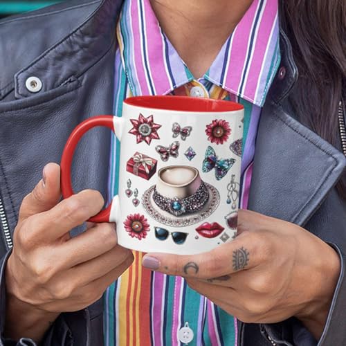 Customized Name White Coffee Mug, Personalized Women's Day Ceramic Cup, Sparkling Hat With Sunflowers And Butterflies Mug, Custom Full Wrap Mug 11oz 15oz, Gift For Women On Holiday - color: XUA-1124-3662-Women's Day Mug