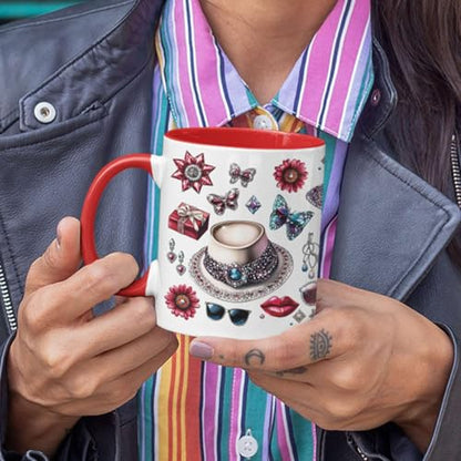 Customized Name White Coffee Mug, Personalized Women's Day Ceramic Cup, Sparkling Hat With Sunflowers And Butterflies Mug, Custom Full Wrap Mug 11oz 15oz, Gift For Women On Holiday - color: XUA-1124-3662-Women's Day Mug