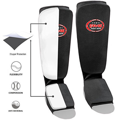 Farabi shin Instep, kick Boxing Training Pads, Karate Pads,MMA Training Pads Highly Elasticated (Black, L/XL)