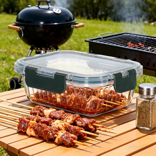 12-Piece Vertical Stripe Borosilicate Glass Food Storage Containers with Lids, Glass Meal Prep Containers, Leak-Proof Snap-Lock Sealed, BPA-Free, 10-35 oz Capacity (Large) - size: Large