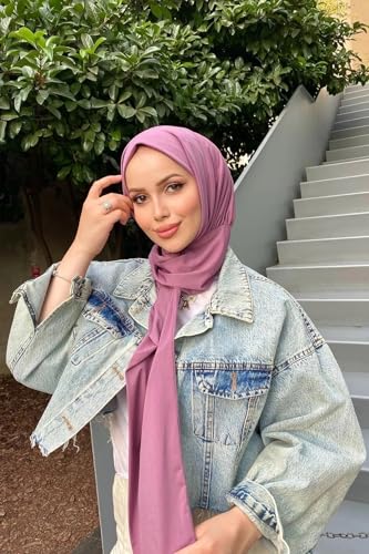 Instant Hijab Scarf for Women – Soft, No-Iron, No-Pins, Ready-to-Wear Hijab – Stretchy & Lightweight Polyester Fabric - color: C6 Pink