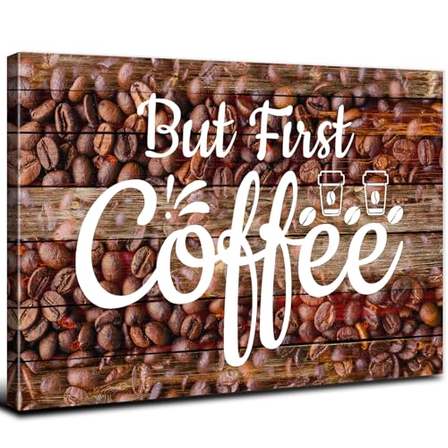 AIYISU Coffee Wall Art - Kitchen Decor Signs for Station, Cafe, Bar Canvas Prints Poster Vintage Farmhouse Family Artwork for Dining Room Restaurant Home Decorations 12x16 - color: But First Coffee, size: 16"L x 12"W