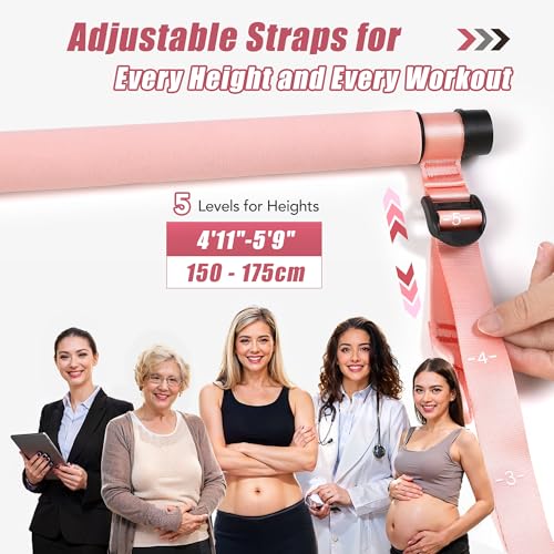 Upgraded Pilates Bar Kit with Resistance Bands Natural Latex for Women & Men, Heavy-Duty Stainless Steel Multifunctional Yoga Pilates Stick for Home Gym Exercise Fitness Equipment Full-Body Workouts - color: Rose Pink