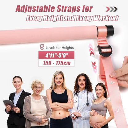 Upgraded Pilates Bar Kit with Resistance Bands Natural Latex for Women & Men, Heavy-Duty Stainless Steel Multifunctional Yoga Pilates Stick for Home Gym Exercise Fitness Equipment Full-Body Workouts - color: Rose Pink