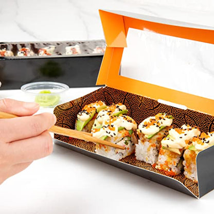 Restaurantware Sakura Vision 8 x 3.5 x 1.8 Inch Sushi Boxes 50 Disposable Take Out Boxes - Built-In Lid Clear Window Black Paper Rectangle Boxes For Sushi Maki Or Sashimi - size: Medium