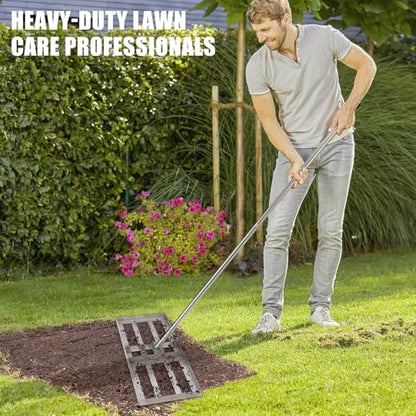 Lawn Leveling Rake – Hand-Pushed Ground Leveler with 30" Stainless Steel Plate, Heavy-Duty Turf & Soil Leveling Tool for Yard, Garden, Driveway & Sports Fields