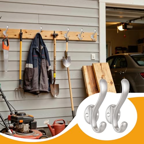 8 Pack Coat Hooks Wall Mount Heavy Duty Utility Retro Double Hooks for Hanging Coats,Hat, Towel, Key, Robe, Scarf, Bag, Cap (Silver) - color: 8 Pack-Silver