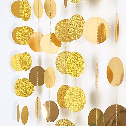 Cheerland Gold Circle Garland Gold Party Decorations Hanging Dot Banner Streamer Backdrop Decor Wedding Birthday Bday Bridal Baby Shower Bachelorette Ramadan EID Graduation New Year NY Party Supplies - color: Glitter Gold