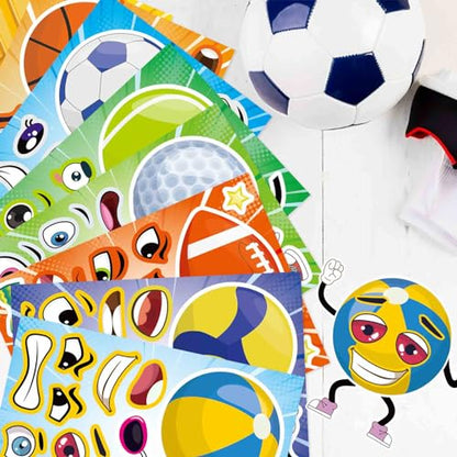 Sport Ball Stickers, Rugby Stickers for Teens/Kids, Make a Face Stickers | 24 PCS Make Your Own Mix and Match Sticker Sheets, Basketball, Baseball, Football, Volleyball, Soccer, Goodie Bags Stuffers - style: Sport Ball Sticker