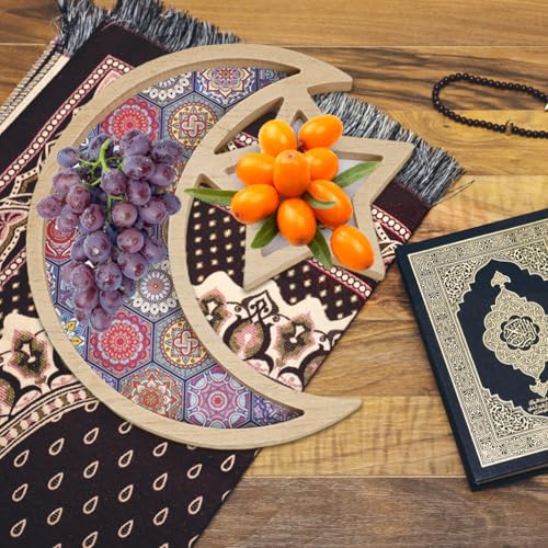 Wooden Eid Mubarak Dessert Tray, Star and Moon Tray Ramadan Serving Tray, Ramadan Decorations for Table Islam Muslim Party Festival Party