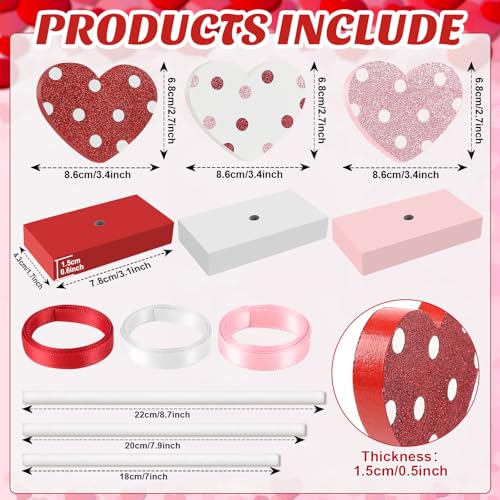 3 Pieces Valentine's Day Table Decorations Wooden Heart Set,Rustic Valentine's Day Tiered Tray Decor for Home Tables (Dot) - style: Dot