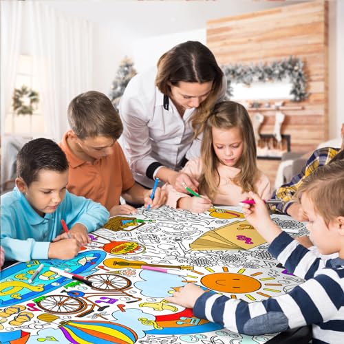 Gatherfun 교실용 자이언트 컬러링 포스터 - 80.9 x 182.9cm(31.5 x 72인치) 다용도 여름 활동 포스터/테이블 커버 학교 파티, 생일 및 특별 이벤트 장식용 - style: 코스탈