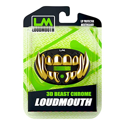 Loudmouth Football Mouth Guard - 3D Chrome Beast Football Mouthpiece, Fits Adult & Youth Ages 5+, Accessories Mouth Guard (3D Beast - Chrome Black/Gold) - color: 3d Beast - Chrome Black/Gold