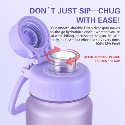 OLDLEY 32oz Frosted Clear Water Bottle, BPA-Free Tritan Plastic Reusable Water Bottle with Fast-Flow Spout Lid, Wide Mouth Leakproof Sports Drinking Bottle for Gym, School, Office, Travel,Amethyst - color: Amethyst