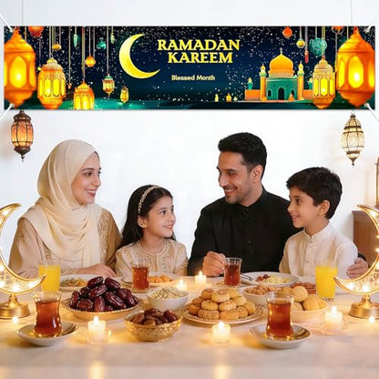 BlissYard Ramadan Eid Mubarak Party Backdrop Banner 78 X 12 Inch Muslim EID Mubarak Decoration Photo Booth Prop Photography Background Muslim Ramadan Kareem Eid Al Fitr Party Supplies